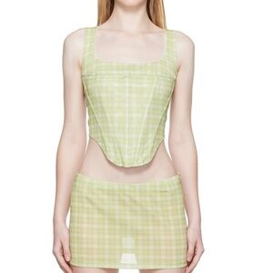 Miaou × Paloma Elsesser Campbell mesh corset top size small in limon plaid.